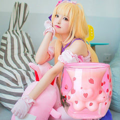 Niedlicher zweischichtiger Glasbecher mit Katzenpfote-Karikatur