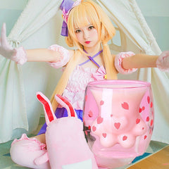 Niedlicher zweischichtiger Glasbecher mit Katzenpfote-Karikatur