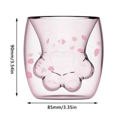 Niedlicher zweischichtiger Glasbecher mit Katzenpfote-Karikatur