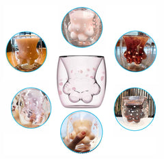 Niedlicher zweischichtiger Glasbecher mit Katzenpfote-Karikatur