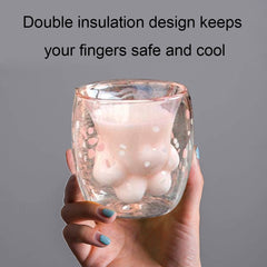 Niedlicher zweischichtiger Glasbecher mit Katzenpfote-Karikatur